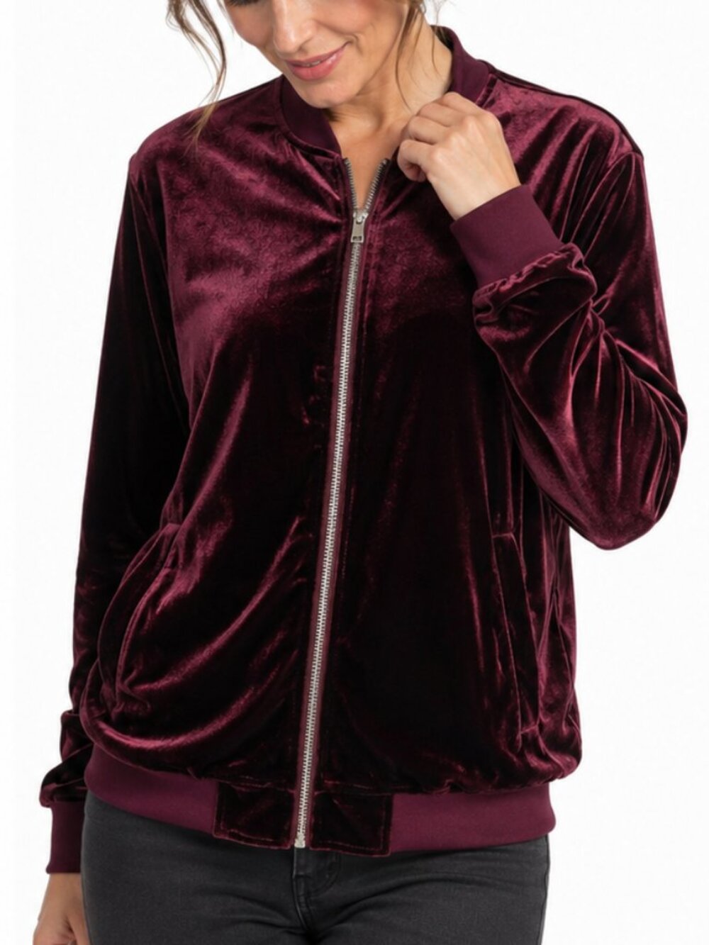 L.A. Hearts PacSun Womens Size M Burgundy Velour Velvet Track Lightweight Jacket